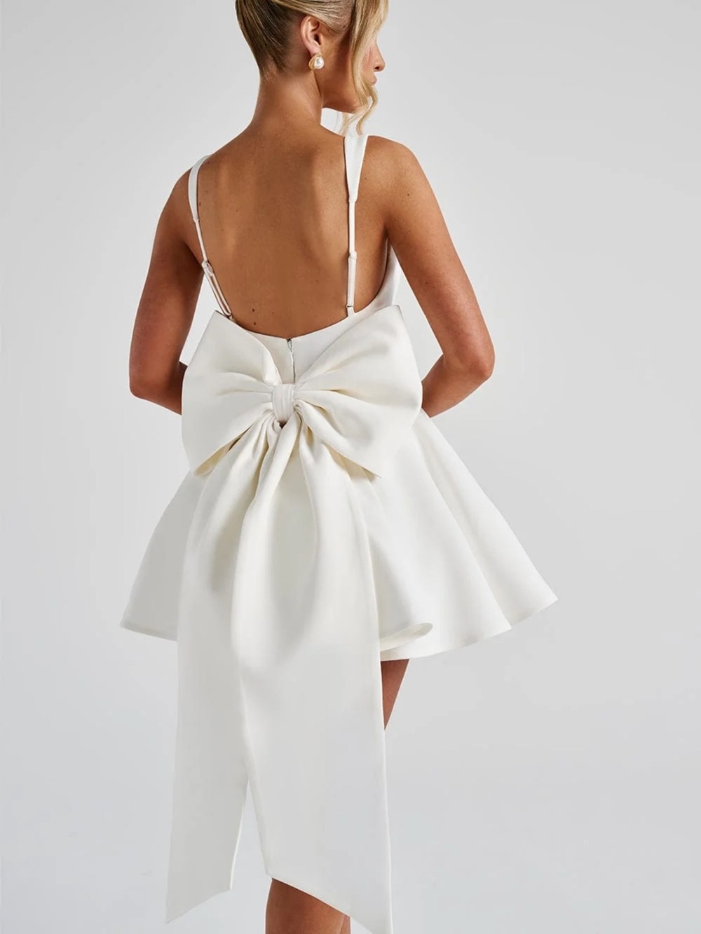 Women's White Mini Fit-and-Flare Dress with Wide Straps